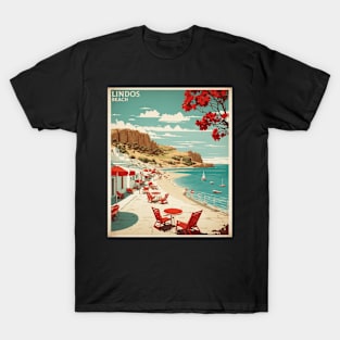 Lindos Beach Greece Tourism Vintage Travel Poster T-Shirt